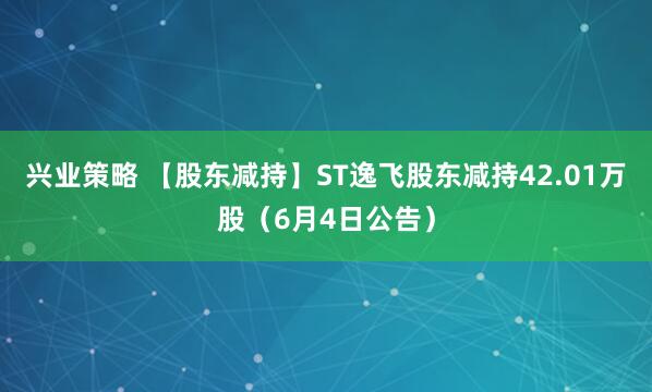 兴业策略 【股东减持】ST逸飞股东减持42.01万股（6月4日公告）
