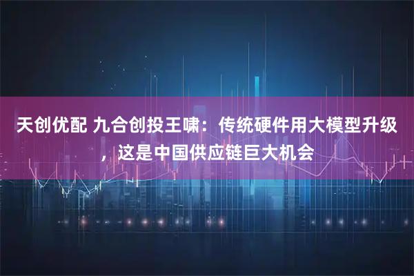 天创优配 九合创投王啸：传统硬件用大模型升级，这是中国供应链巨大机会